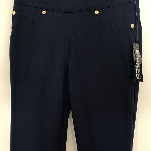 NWT Bianca Nygard Slims Dark Blue Jeggings With Gold Tone Details - Picture 6 of 8